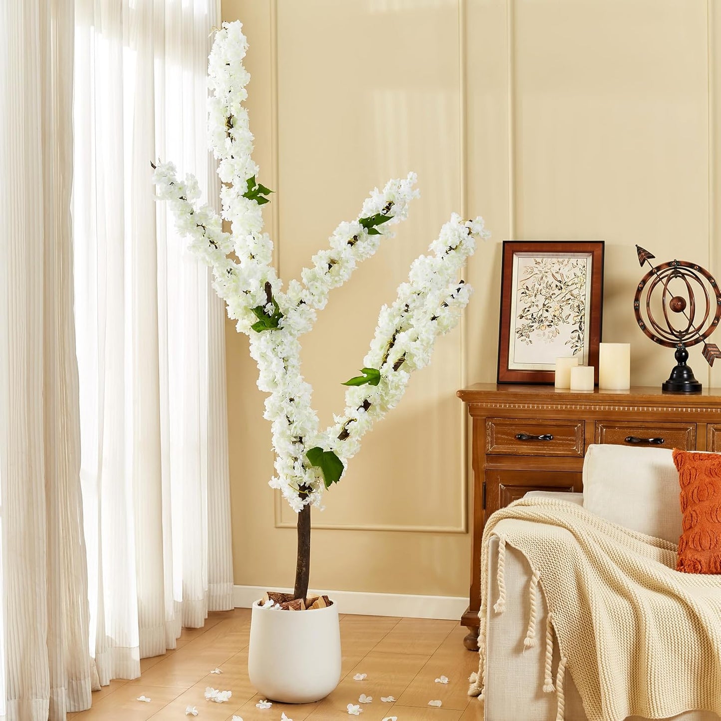 6PC 35.4FT Cherry Blossom Flowers Garland Vine for Decoration | Artificial Pink Flower Garland Silk Sakura Vines Hanging for Wedding Party Valentine Japanese Spring Home Decor