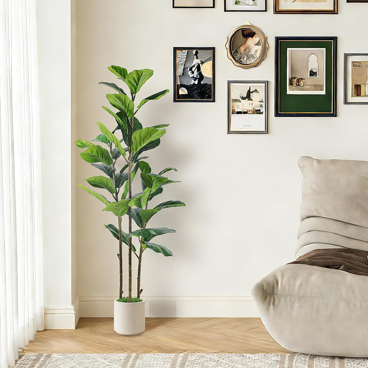 5ft Artificial Fiddle Leaf Fig Tree with Green Moss