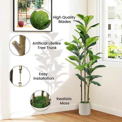 5ft Artificial Fiddle Leaf Fig Tree with Green Moss