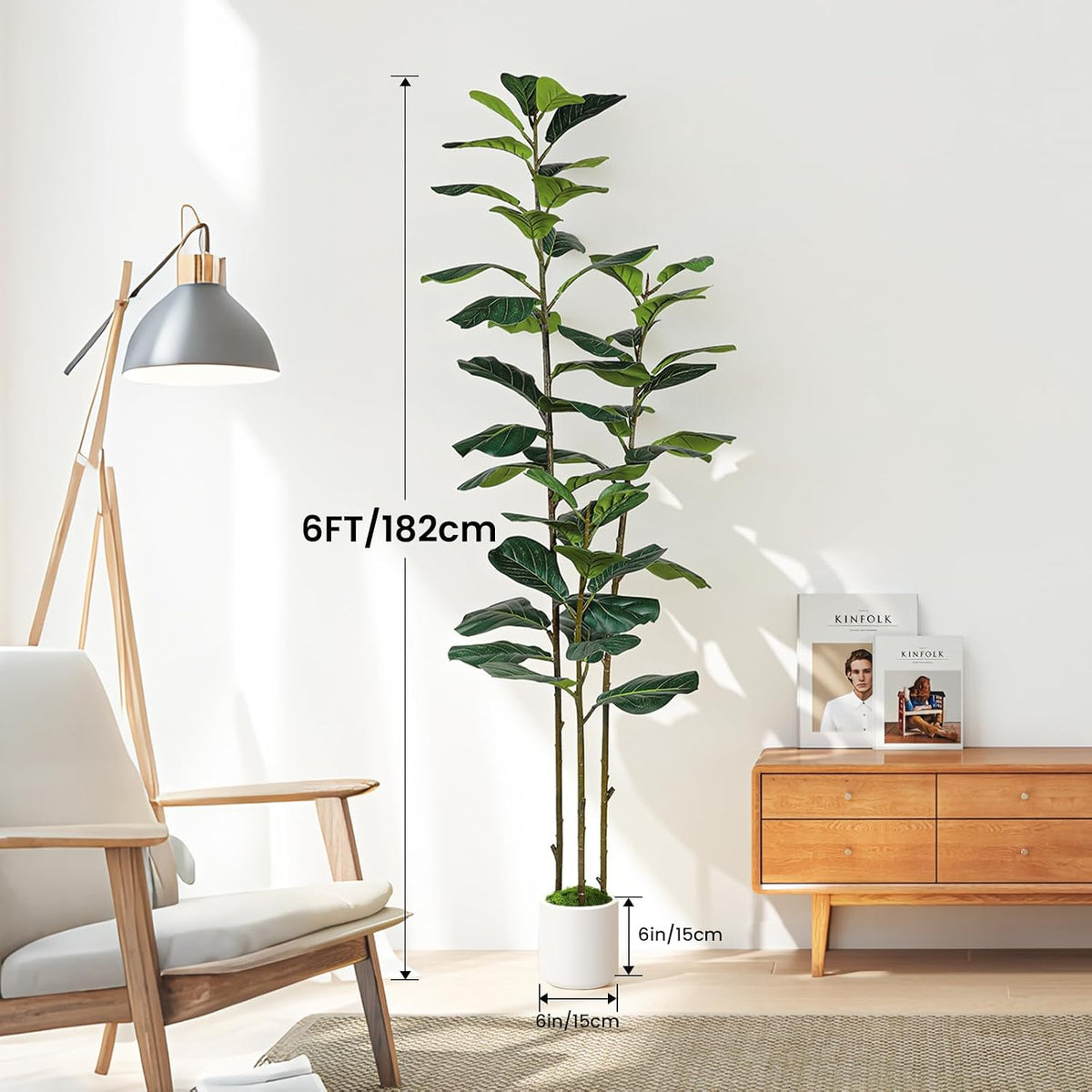 5ft Artificial Fiddle Leaf Fig Tree with Green Moss