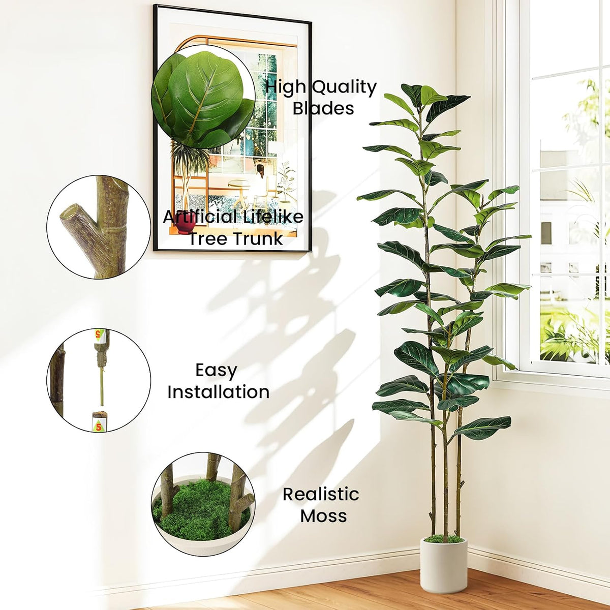 5ft Artificial Fiddle Leaf Fig Tree with Green Moss