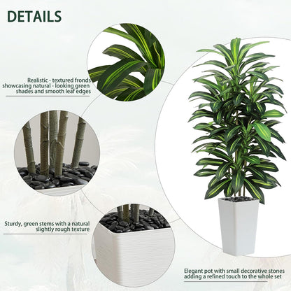 Artificial Dracaena Tree Indoor, 6FT Tall Fake Floor Plants with White Planter & Pebbles, Faux Silk Yucca Tree for Home Office Living Room Bedroom Farmhouse Modern Outdoor Topiary Tree