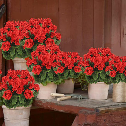2 Pcs Artificial Geranium Flowers for Outdoors Silk Flowers Outside UV Resistant Red Fake Geraniums Bush Faux Flowers for Planter Outdoor Decor Indoor Garden Patio Table Centerpiece