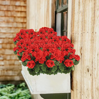 2 Pcs Artificial Geranium Flowers for Outdoors Silk Flowers Outside UV Resistant Red Fake Geraniums Bush Faux Flowers for Planter Outdoor Decor Indoor Garden Patio Table Centerpiece