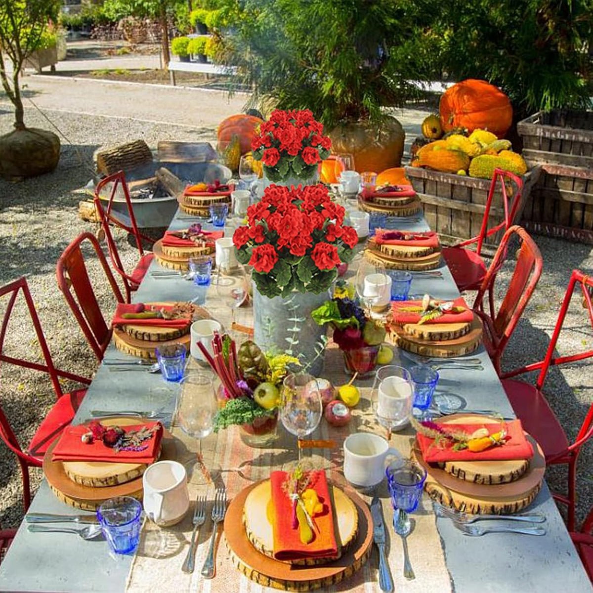 2 Pcs Artificial Geranium Flowers for Outdoors Silk Flowers Outside UV Resistant Red Fake Geraniums Bush Faux Flowers for Planter Outdoor Decor Indoor Garden Patio Table Centerpiece