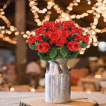 2 Pcs Artificial Geranium Flowers for Outdoors Silk Flowers Outside UV Resistant Red Fake Geraniums Bush Faux Flowers for Planter Outdoor Decor Indoor Garden Patio Table Centerpiece