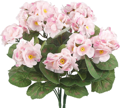 2 Pcs Artificial Geranium Flowers for Outdoors Silk Flowers Outside UV Resistant Red Fake Geraniums Bush Faux Flowers for Planter Outdoor Decor Indoor Garden Patio Table Centerpiece