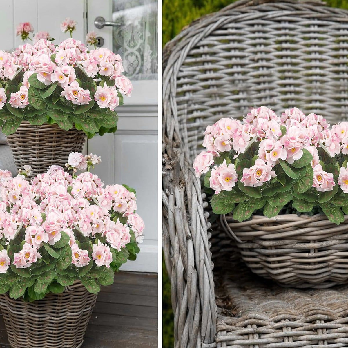 2 Pcs Artificial Geranium Flowers for Outdoors Silk Flowers Outside UV Resistant Red Fake Geraniums Bush Faux Flowers for Planter Outdoor Decor Indoor Garden Patio Table Centerpiece