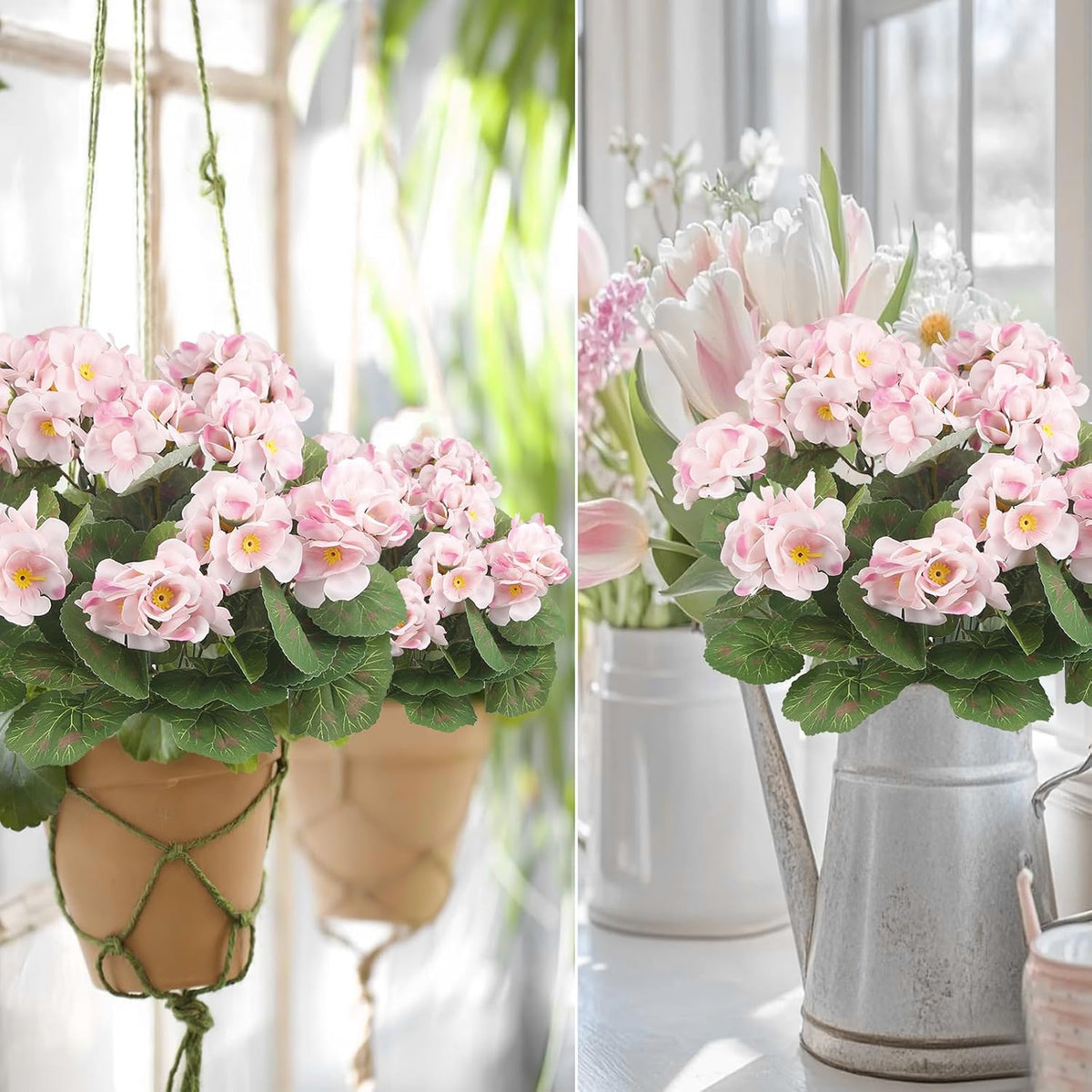 2 Pcs Artificial Geranium Flowers for Outdoors Silk Flowers Outside UV Resistant Red Fake Geraniums Bush Faux Flowers for Planter Outdoor Decor Indoor Garden Patio Table Centerpiece