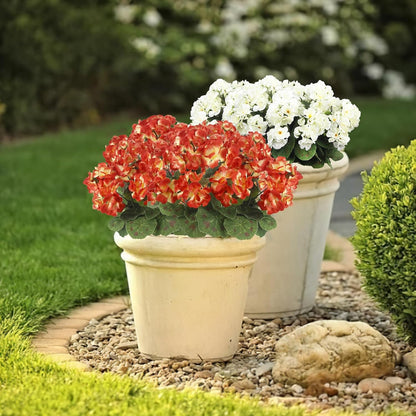 2 Pcs Artificial Geranium Flowers for Outdoors Silk Flowers Outside UV Resistant Red Fake Geraniums Bush Faux Flowers for Planter Outdoor Decor Indoor Garden Patio Table Centerpiece