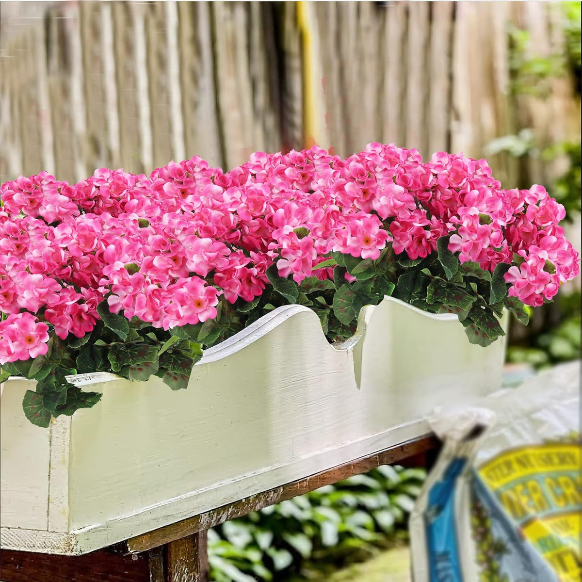 2 Pcs Artificial Geranium Flowers for Outdoors Silk Flowers Outside UV Resistant Red Fake Geraniums Bush Faux Flowers for Planter Outdoor Decor Indoor Garden Patio Table Centerpiece