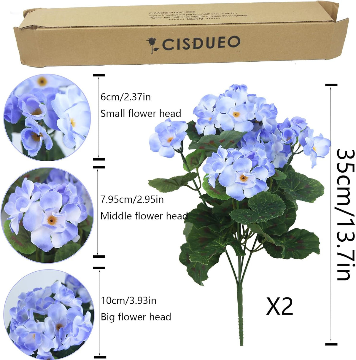 2 Pcs Artificial Geranium Flowers for Outdoors Silk Flowers Outside UV Resistant Red Fake Geraniums Bush Faux Flowers for Planter Outdoor Decor Indoor Garden Patio Table Centerpiece
