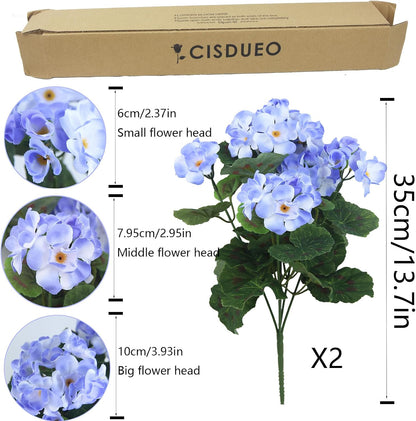 2 Pcs Artificial Geranium Flowers for Outdoors Silk Flowers Outside UV Resistant Red Fake Geraniums Bush Faux Flowers for Planter Outdoor Decor Indoor Garden Patio Table Centerpiece