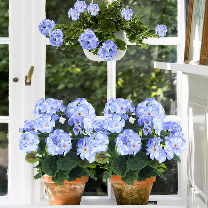 2 Pcs Artificial Geranium Flowers for Outdoors Silk Flowers Outside UV Resistant Red Fake Geraniums Bush Faux Flowers for Planter Outdoor Decor Indoor Garden Patio Table Centerpiece