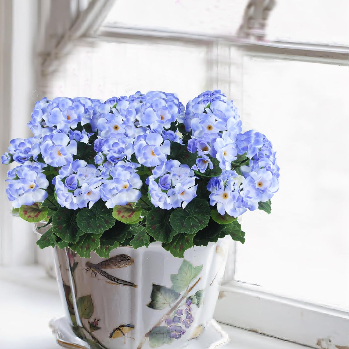 2 Pcs Artificial Geranium Flowers for Outdoors Silk Flowers Outside UV Resistant Red Fake Geraniums Bush Faux Flowers for Planter Outdoor Decor Indoor Garden Patio Table Centerpiece