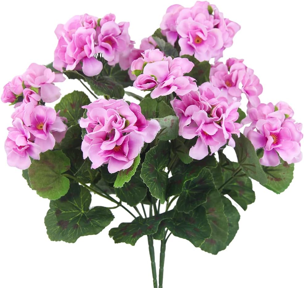 2 Pcs Artificial Geranium Flowers for Outdoors Silk Flowers Outside UV Resistant Red Fake Geraniums Bush Faux Flowers for Planter Outdoor Decor Indoor Garden Patio Table Centerpiece