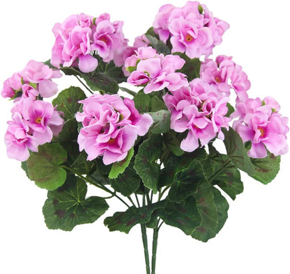 2 Pcs Artificial Geranium Flowers for Outdoors Silk Flowers Outside UV Resistant Red Fake Geraniums Bush Faux Flowers for Planter Outdoor Decor Indoor Garden Patio Table Centerpiece