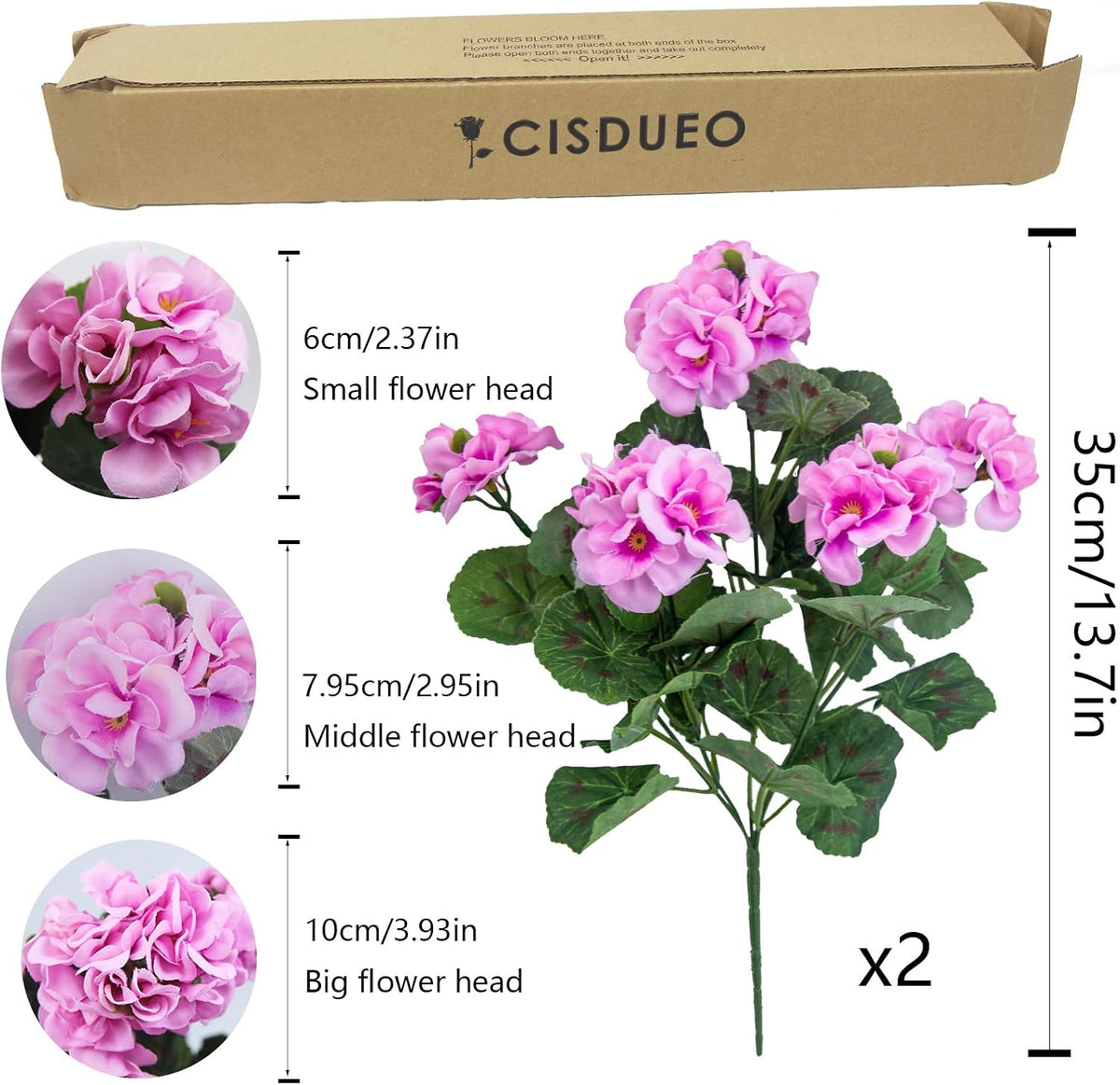 2 Pcs Artificial Geranium Flowers for Outdoors Silk Flowers Outside UV Resistant Red Fake Geraniums Bush Faux Flowers for Planter Outdoor Decor Indoor Garden Patio Table Centerpiece
