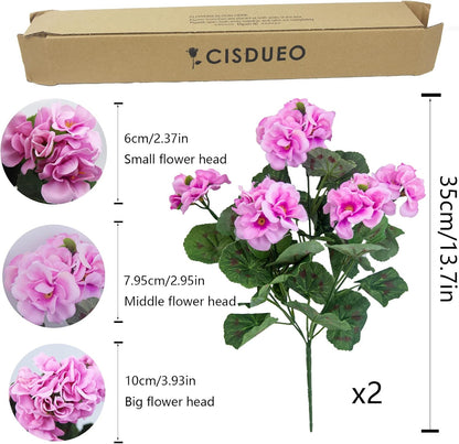 2 Pcs Artificial Geranium Flowers for Outdoors Silk Flowers Outside UV Resistant Red Fake Geraniums Bush Faux Flowers for Planter Outdoor Decor Indoor Garden Patio Table Centerpiece