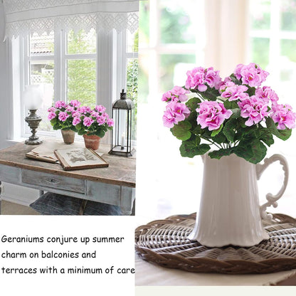 2 Pcs Artificial Geranium Flowers for Outdoors Silk Flowers Outside UV Resistant Red Fake Geraniums Bush Faux Flowers for Planter Outdoor Decor Indoor Garden Patio Table Centerpiece