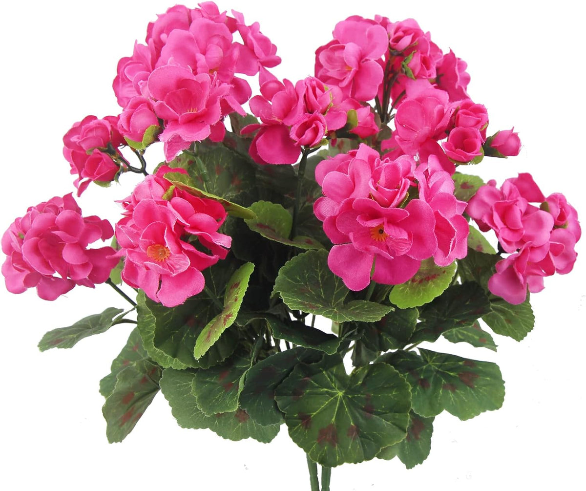 2 Pcs Artificial Geranium Flowers for Outdoors Silk Flowers Outside UV Resistant Red Fake Geraniums Bush Faux Flowers for Planter Outdoor Decor Indoor Garden Patio Table Centerpiece