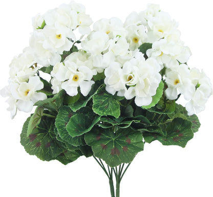 2 Pcs Artificial Geranium Flowers for Outdoors Silk Flowers Outside UV Resistant Red Fake Geraniums Bush Faux Flowers for Planter Outdoor Decor Indoor Garden Patio Table Centerpiece