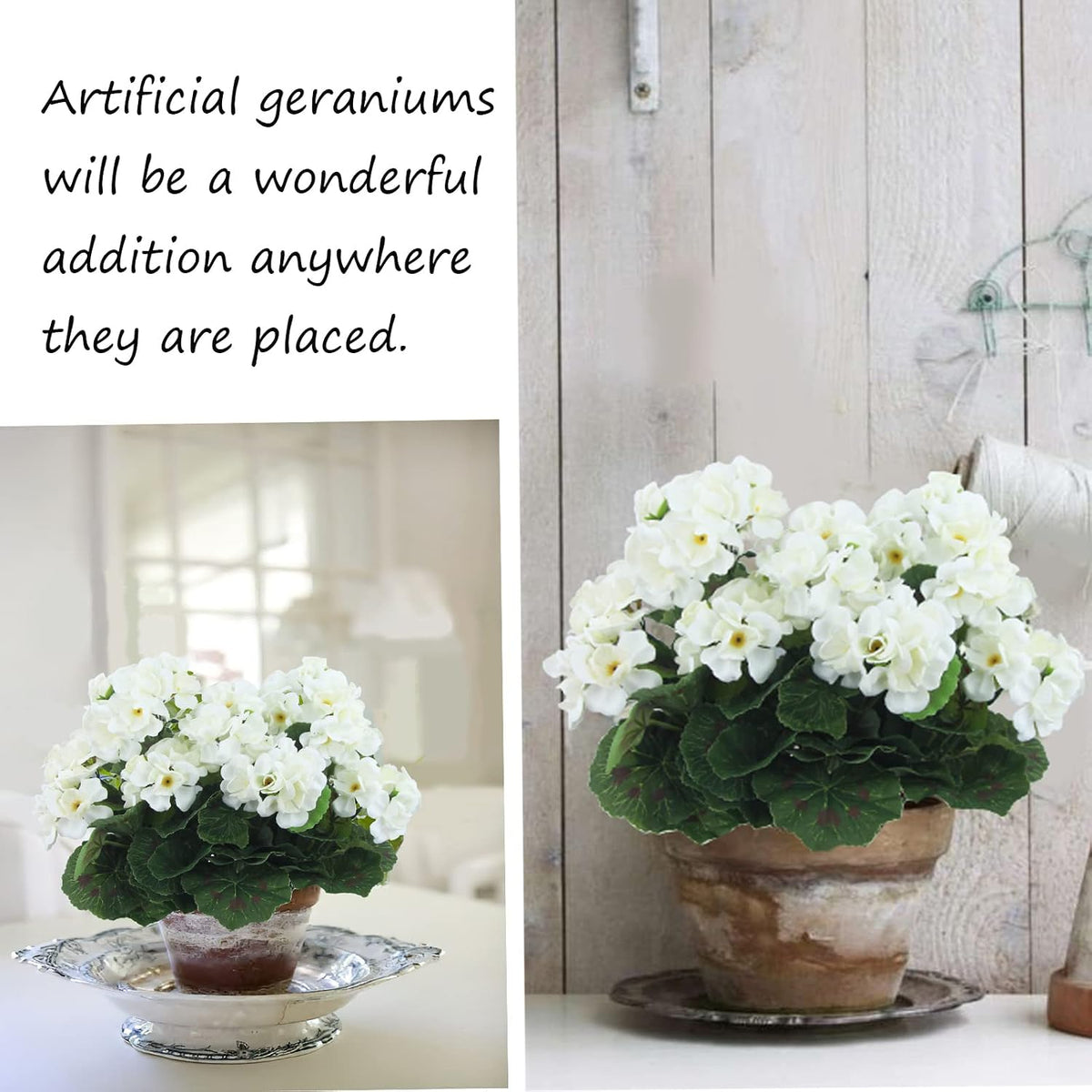 2 Pcs Artificial Geranium Flowers for Outdoors Silk Flowers Outside UV Resistant Red Fake Geraniums Bush Faux Flowers for Planter Outdoor Decor Indoor Garden Patio Table Centerpiece