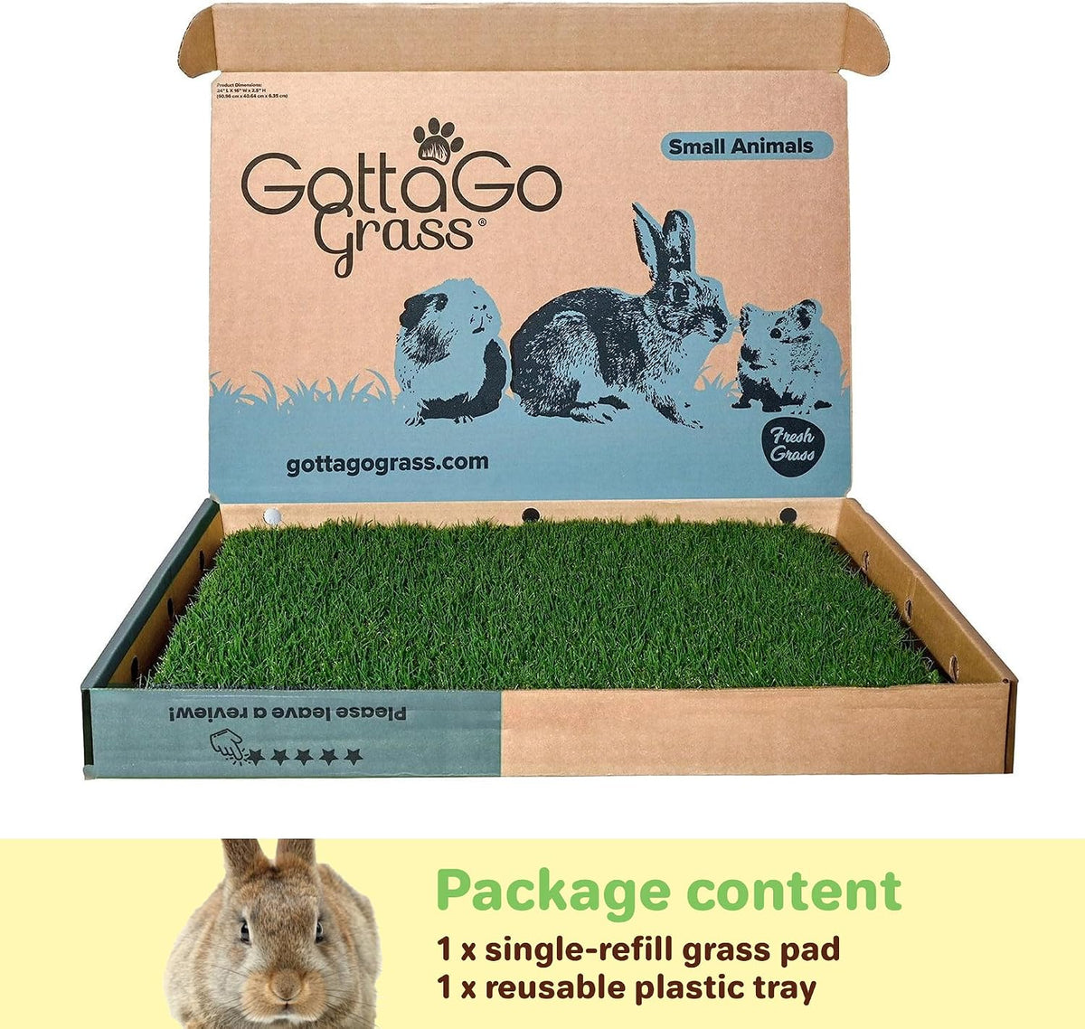 Gotta Go Grass for Small Animals – Natural Real Grass Bedding & Pet Resting Pad, Grass Potty Pad for Rabbits, Guinea Pigs, Hamsters, and Small Pets, Odor Absorbent Grass Mat (Refill Pack 16" x 24")
