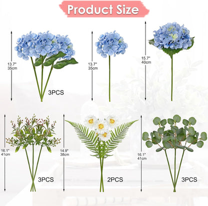 Dahlia Artificial Flowers, 12PCS Mixed White Faux Flowers with Dahlia & Daisies, Up to 20.4 Inch Long Silk Fake Flowers for Vase DIY Wedding Bouquet Party Centerpieces Arrangement Home Decor
