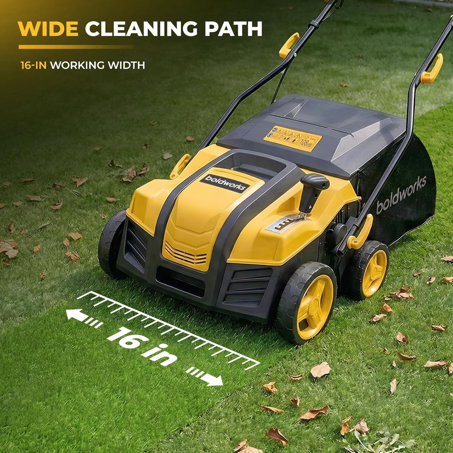 Electric Artificial Turf Sweeper 16” Artificial Grass Sweeper Vacuum with 45L Collection Bag 5 Height Adjustment Foldable Turf Power Broom for Artificial Grass Cleaning