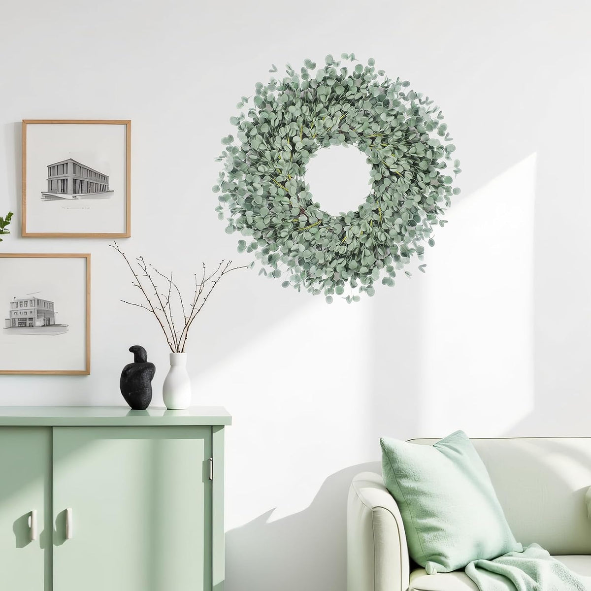 Yellow forsythia Door Wreath, 24 Inch Summer Wreaths for Front Door Outside, Hand Made Artificial Forsythia Flower Wreath for Front Door Window Wall Farmhouse Home Gift