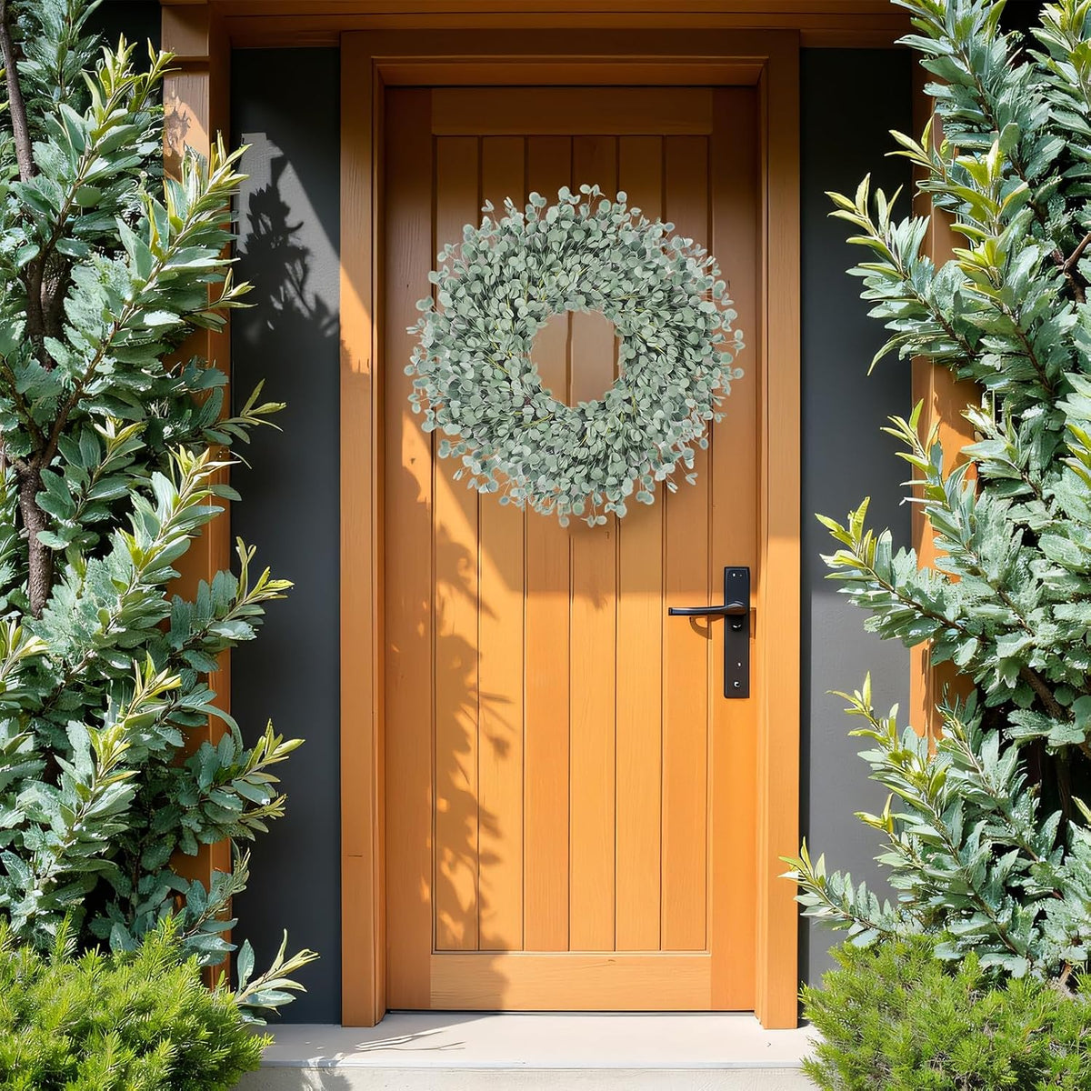 Yellow forsythia Door Wreath, 24 Inch Summer Wreaths for Front Door Outside, Hand Made Artificial Forsythia Flower Wreath for Front Door Window Wall Farmhouse Home Gift