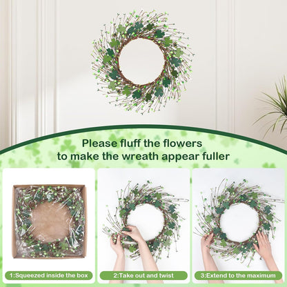 Yellow forsythia Door Wreath, 24 Inch Summer Wreaths for Front Door Outside, Hand Made Artificial Forsythia Flower Wreath for Front Door Window Wall Farmhouse Home Gift