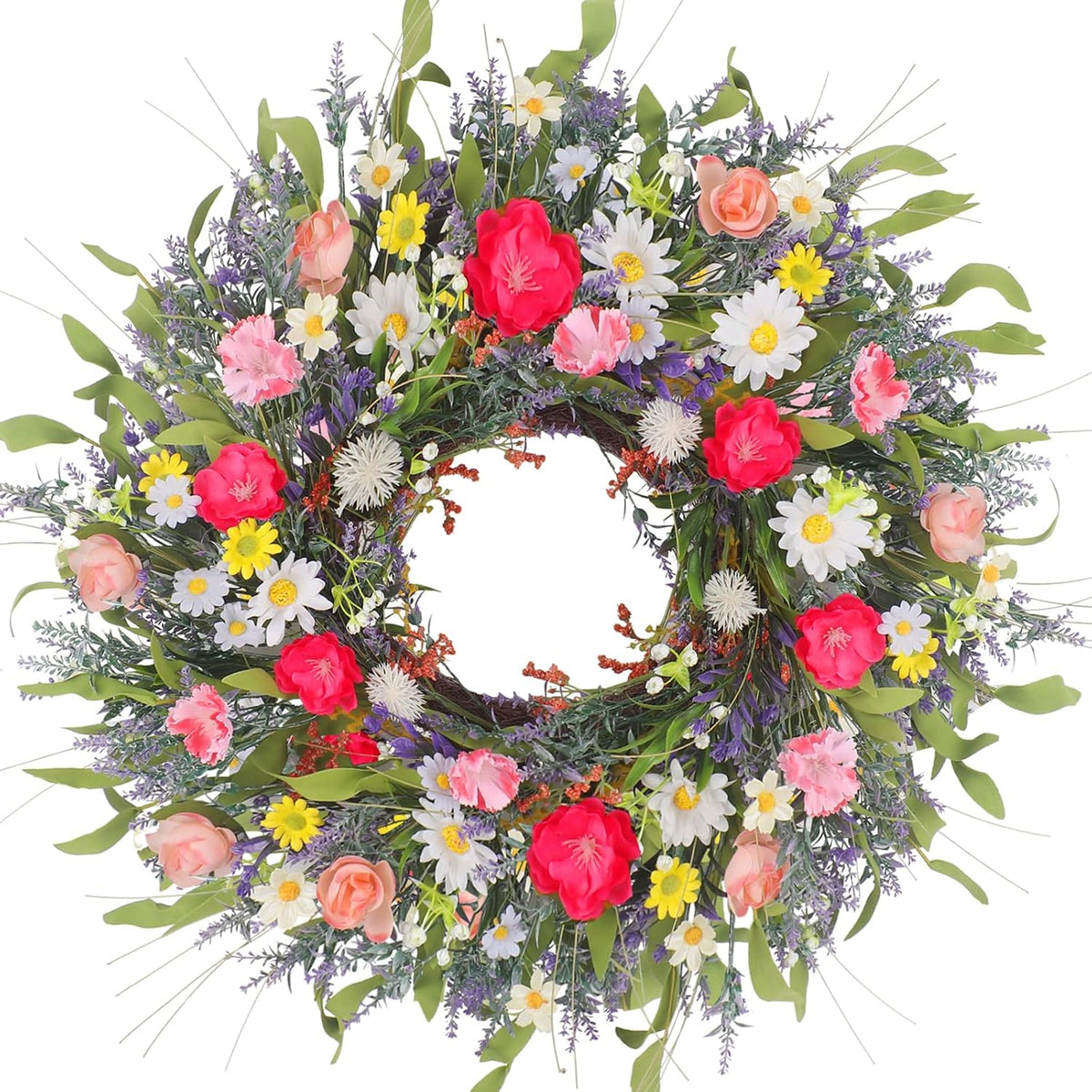 Yellow forsythia Door Wreath, 24 Inch Summer Wreaths for Front Door Outside, Hand Made Artificial Forsythia Flower Wreath for Front Door Window Wall Farmhouse Home Gift