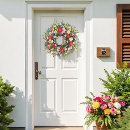 Yellow forsythia Door Wreath, 24 Inch Summer Wreaths for Front Door Outside, Hand Made Artificial Forsythia Flower Wreath for Front Door Window Wall Farmhouse Home Gift