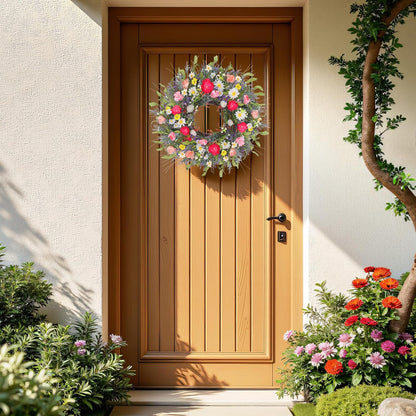 Yellow forsythia Door Wreath, 24 Inch Summer Wreaths for Front Door Outside, Hand Made Artificial Forsythia Flower Wreath for Front Door Window Wall Farmhouse Home Gift