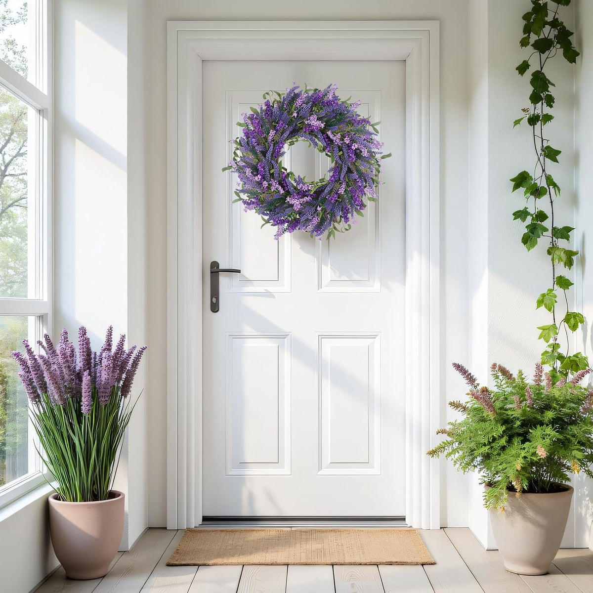 Yellow forsythia Door Wreath, 24 Inch Summer Wreaths for Front Door Outside, Hand Made Artificial Forsythia Flower Wreath for Front Door Window Wall Farmhouse Home Gift