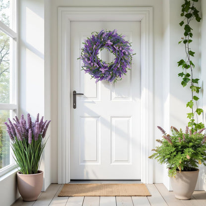 Yellow forsythia Door Wreath, 24 Inch Summer Wreaths for Front Door Outside, Hand Made Artificial Forsythia Flower Wreath for Front Door Window Wall Farmhouse Home Gift