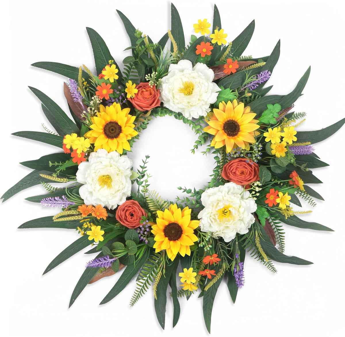 Yellow forsythia Door Wreath, 24 Inch Summer Wreaths for Front Door Outside, Hand Made Artificial Forsythia Flower Wreath for Front Door Window Wall Farmhouse Home Gift