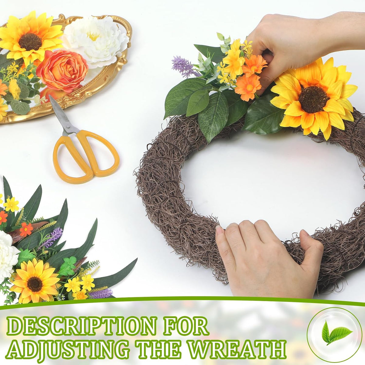Yellow forsythia Door Wreath, 24 Inch Summer Wreaths for Front Door Outside, Hand Made Artificial Forsythia Flower Wreath for Front Door Window Wall Farmhouse Home Gift
