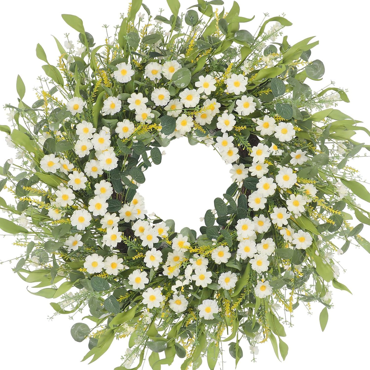 Yellow forsythia Door Wreath, 24 Inch Summer Wreaths for Front Door Outside, Hand Made Artificial Forsythia Flower Wreath for Front Door Window Wall Farmhouse Home Gift