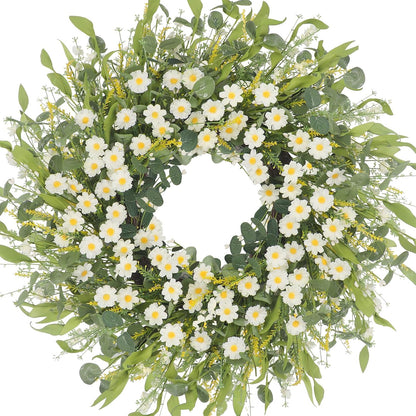 Yellow forsythia Door Wreath, 24 Inch Summer Wreaths for Front Door Outside, Hand Made Artificial Forsythia Flower Wreath for Front Door Window Wall Farmhouse Home Gift