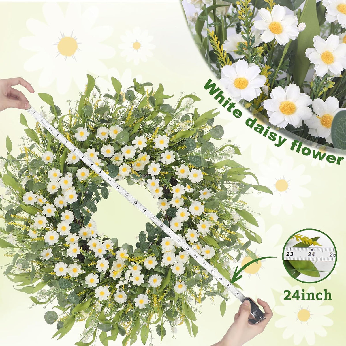 Yellow forsythia Door Wreath, 24 Inch Summer Wreaths for Front Door Outside, Hand Made Artificial Forsythia Flower Wreath for Front Door Window Wall Farmhouse Home Gift