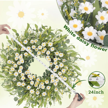 Yellow forsythia Door Wreath, 24 Inch Summer Wreaths for Front Door Outside, Hand Made Artificial Forsythia Flower Wreath for Front Door Window Wall Farmhouse Home Gift
