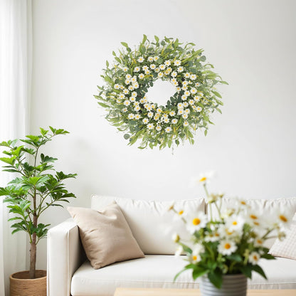 Yellow forsythia Door Wreath, 24 Inch Summer Wreaths for Front Door Outside, Hand Made Artificial Forsythia Flower Wreath for Front Door Window Wall Farmhouse Home Gift