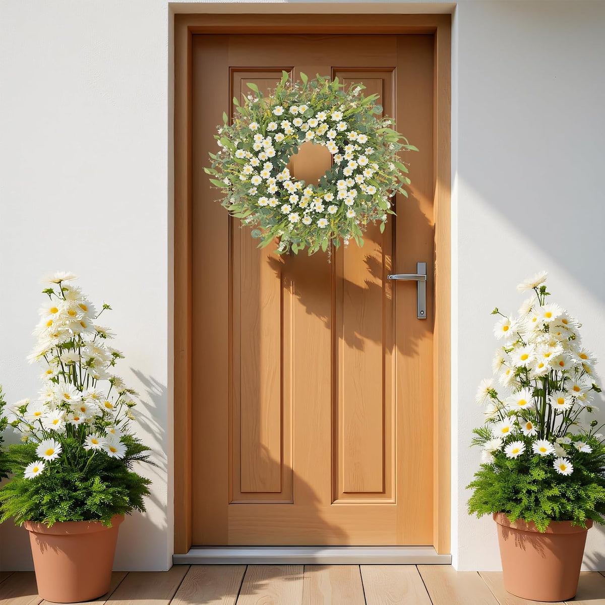 Yellow forsythia Door Wreath, 24 Inch Summer Wreaths for Front Door Outside, Hand Made Artificial Forsythia Flower Wreath for Front Door Window Wall Farmhouse Home Gift