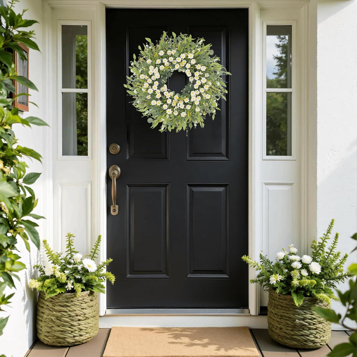 Yellow forsythia Door Wreath, 24 Inch Summer Wreaths for Front Door Outside, Hand Made Artificial Forsythia Flower Wreath for Front Door Window Wall Farmhouse Home Gift