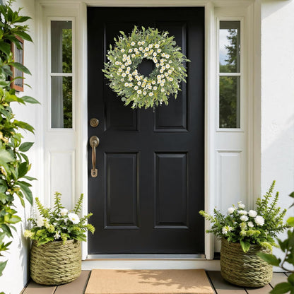 Yellow forsythia Door Wreath, 24 Inch Summer Wreaths for Front Door Outside, Hand Made Artificial Forsythia Flower Wreath for Front Door Window Wall Farmhouse Home Gift