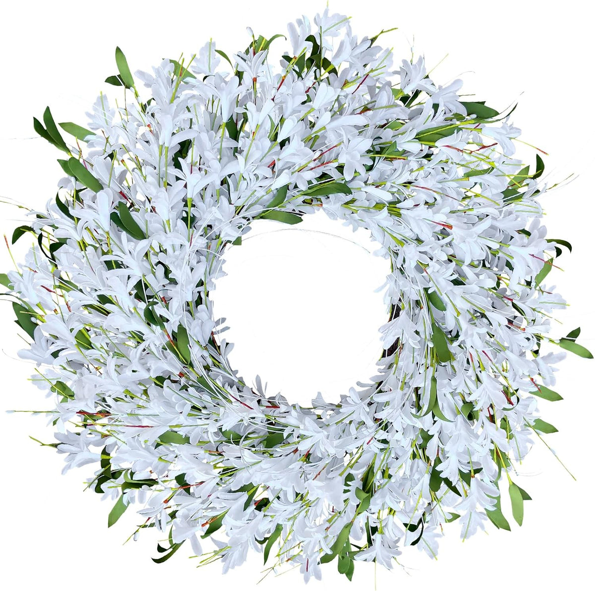 Yellow forsythia Door Wreath, 24 Inch Summer Wreaths for Front Door Outside, Hand Made Artificial Forsythia Flower Wreath for Front Door Window Wall Farmhouse Home Gift