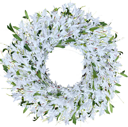 Yellow forsythia Door Wreath, 24 Inch Summer Wreaths for Front Door Outside, Hand Made Artificial Forsythia Flower Wreath for Front Door Window Wall Farmhouse Home Gift